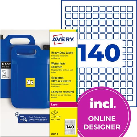 ⁨Etykiety do oznaczeń PPWR foliowe z trwałym klejem białe 15x15mm (8 ark.) L7071-8 AVERY ZWECKFORM⁩ w sklepie Wasserman.eu