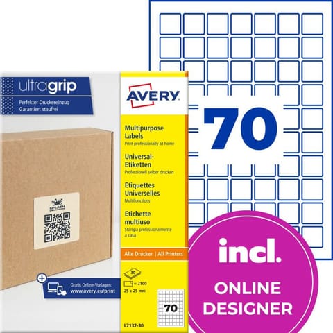 ⁨Etykiety do kodów QR papierowe z trwałym klejem białe 25x25mm (30 ark.) L7132-30 AVERY ZWECKFORM⁩ w sklepie Wasserman.eu