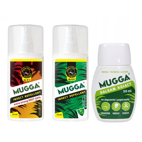 ⁨Zestaw 2x Mugga 50% + 9,5% Deet rodzinny + Balsam kojący 50ml⁩ w sklepie Wasserman.eu