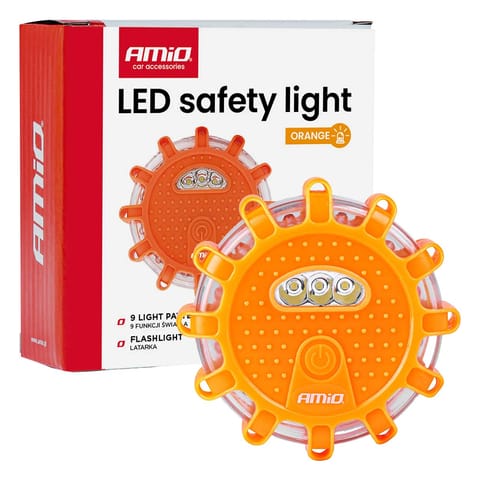 ⁨Samochodowa lampa awaryjna akumulatorowa z funkcją latarki 12smd+3smd 650mah światło pomarańczowe amio-04829⁩ w sklepie Wasserman.eu