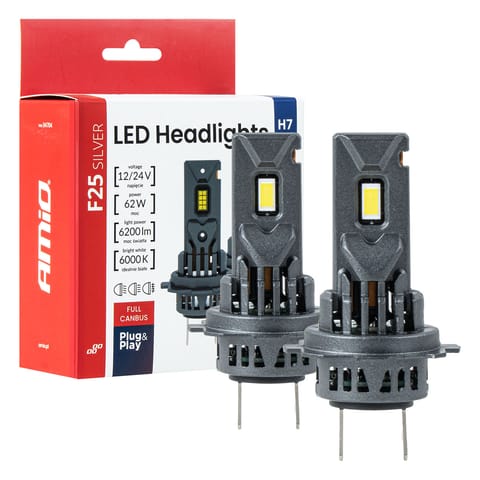 ⁨Żarówki samochodowe led f25 silver full canbus 62w h7 h18 12v 24v amio-04704⁩ w sklepie Wasserman.eu