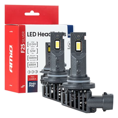 ⁨Żarówki samochodowe led f25 silver full canbus 52w hb3 9005 12v 24v amio-04706⁩ w sklepie Wasserman.eu
