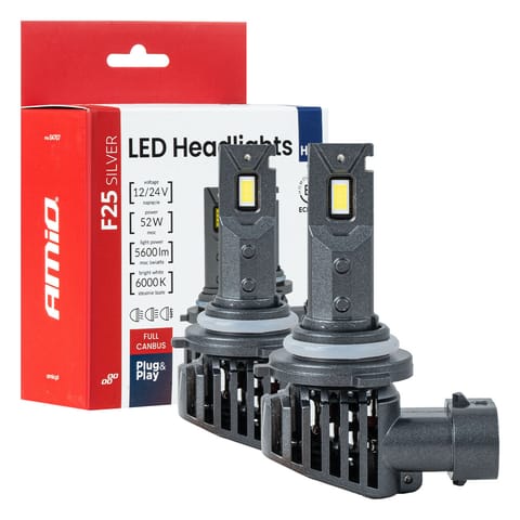 ⁨Żarówki samochodowe led f25 silver full canbus 52w hb4 9006 12v 24v amio-04707⁩ w sklepie Wasserman.eu