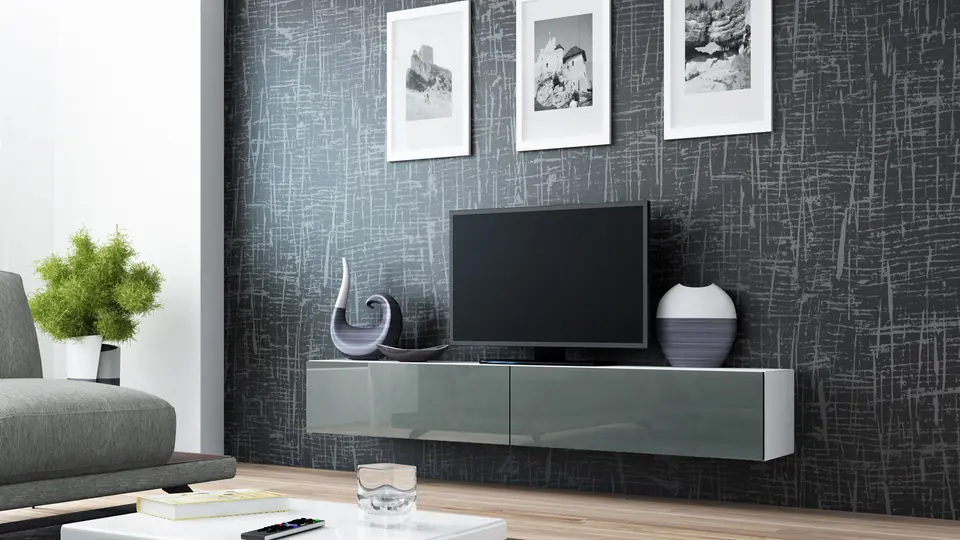 ⁨Cama TV Stand VIGO '180' 30/180/40 white/grey gloss⁩ at Wasserman.eu