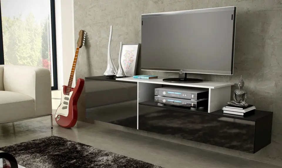 ⁨Cama TV cabinet SIGMA 3 180 black/black gloss + biały⁩ at Wasserman.eu