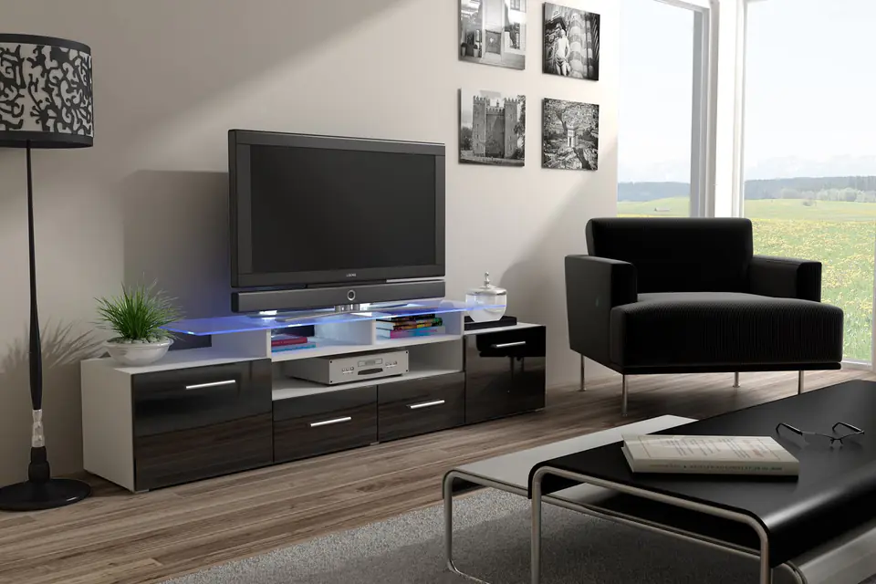 ⁨Cama TV stand EVORA 200 white/black gloss⁩ at Wasserman.eu