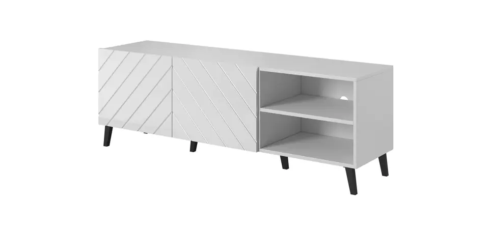 Szafka RTV ABETO 150x42x52 biały/biały połysk w sklepie Wasserman.eu