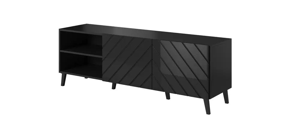 Szafka RTV ABETO 150x42x52 czarny/czarny połysk w sklepie Wasserman.eu