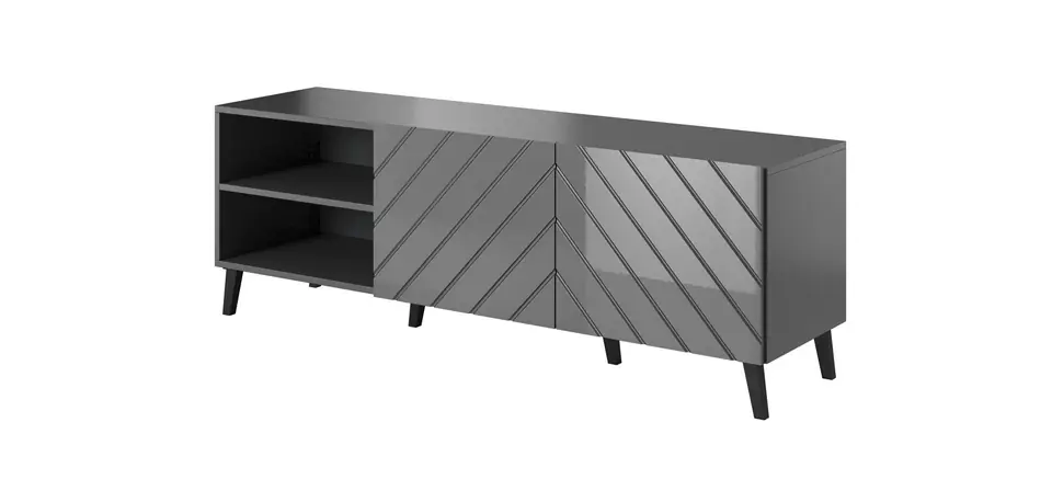 Szafka RTV ABETO 150x42x52 grafit/grafit połysk w sklepie Wasserman.eu