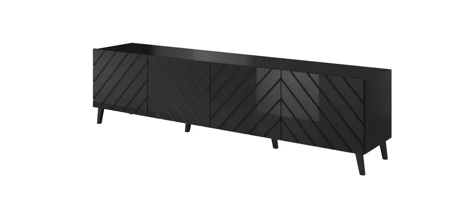 ⁨RTV cabinet ABETO 200x42x52 black glossy⁩ at Wasserman.eu