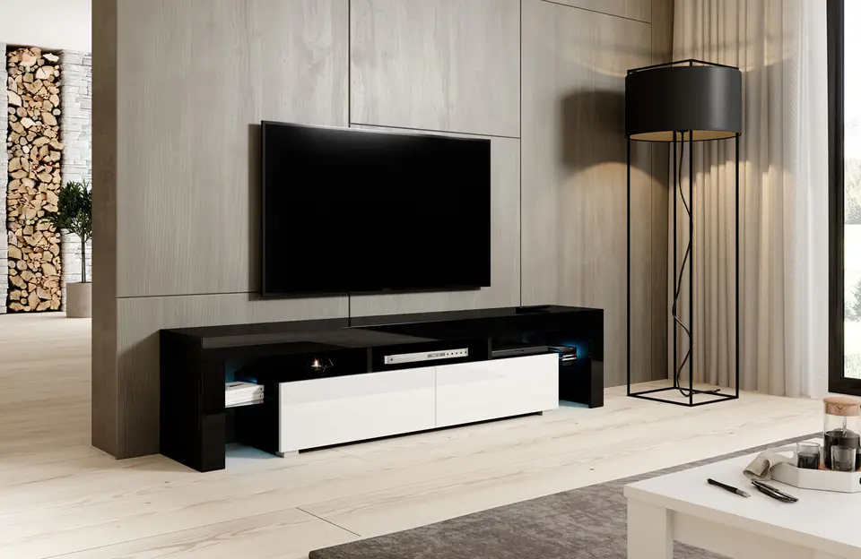 ⁨Cama TV stand TORO 200 black/white gloss⁩ at Wasserman.eu