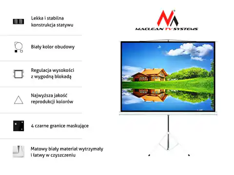 ⁨Ekran projekcyjny na stojaku Maclean MC-608 (rozwijane ręcznie; 240 x 180 cm; 4:3; 120")⁩ w sklepie Wasserman.eu