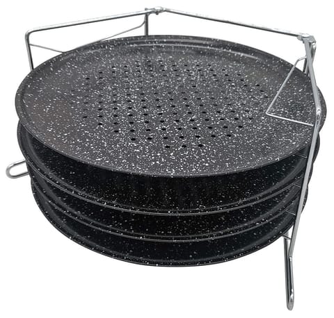 ⁨Formy do pizzy 4szt,, czarne, średnica 32,3cm, z czteropoziomową podstawka ze stali, zestaw 5 elementów, kinghoff, kh-1553⁩ w sklepie Wasserman.eu