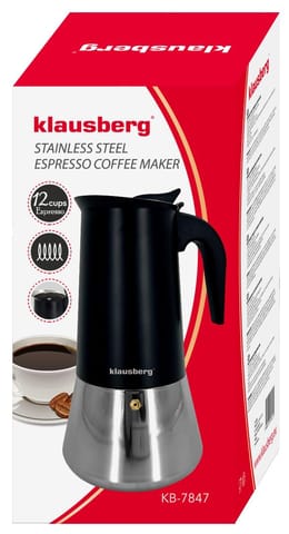 ⁨Zaparzacz do kawy espresso, stal nierdzewna, 12 filiżanek, czarny/srebrny, klausberg, kb-7847⁩ w sklepie Wasserman.eu
