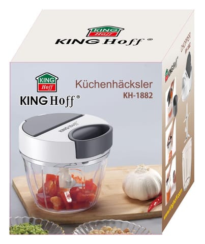 ⁨Rozdrabniacz kuchenny, napędzany mechanicznie, biały z szarymi elementami, średnica 12,5cm, pojemność 900 ml, kinghoff, kh-1882⁩ w sklepie Wasserman.eu