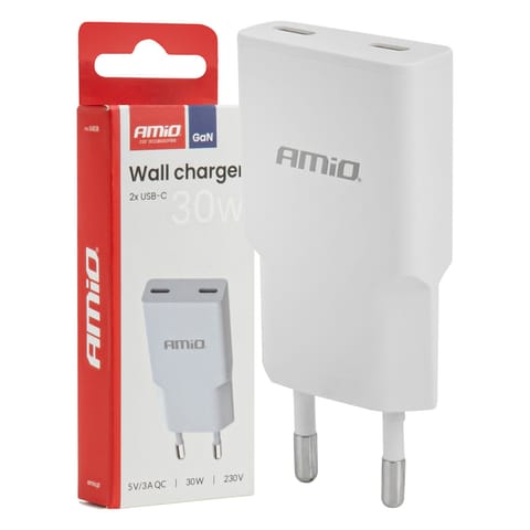 ⁨Ładowarka sieciowa 230v 30w gan 2xusb-c amio-04839⁩ w sklepie Wasserman.eu