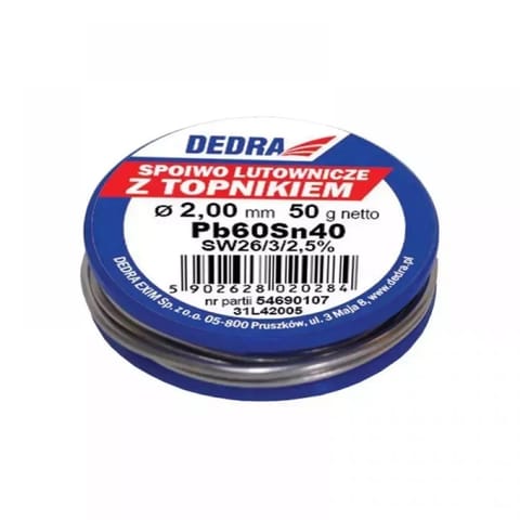 ⁨Lut z topnikiem, 2.0mm, 50g, 40%sn, pb60sn40⁩ w sklepie Wasserman.eu