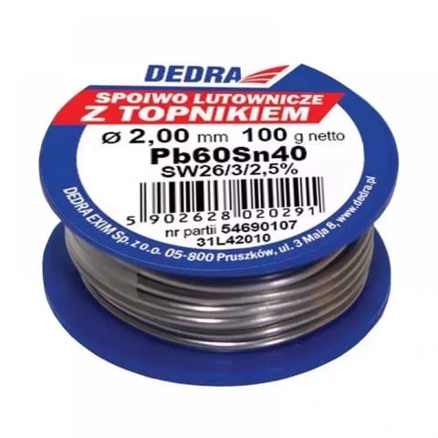⁨Lut z topnikiem, 2.0mm, 100g, 40%sn, pb60sn40⁩ w sklepie Wasserman.eu