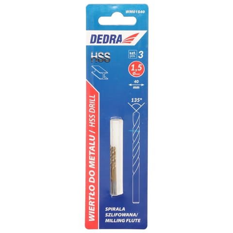 ⁨Wiertło do metalu, hss, stal 4341, 135°, 1,5x40mm, 3szt⁩ w sklepie Wasserman.eu