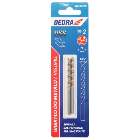 ⁨Wiertło do metalu, hss, stal 4341, 135°, 4,2x75mm, 2szt⁩ w sklepie Wasserman.eu