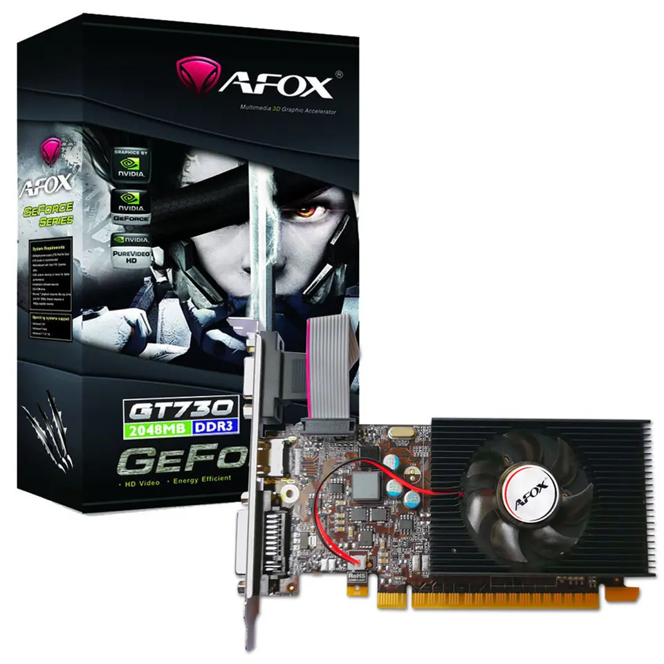 ⁨AFOX GEFORCE GT730 2GB DDR3 DVI HDMI VGA LP FAN L6 AF730-2048D3L6⁩ w sklepie Wasserman.eu