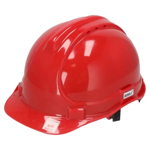 ⁨Kask ochronny, czerwony, 4-punktowy pasek podbródkowy⁩ w sklepie Wasserman.eu