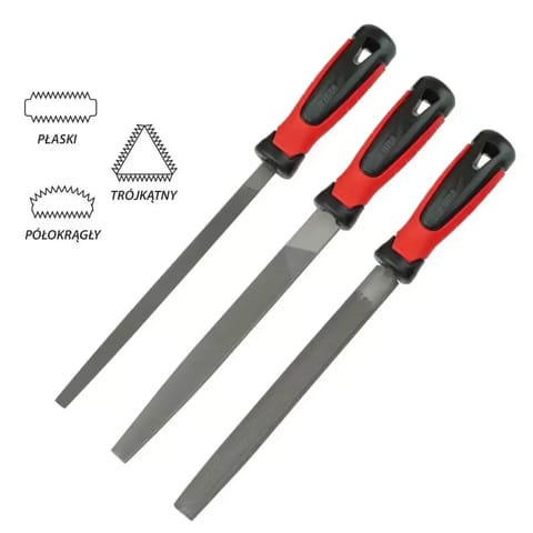 ⁨Zestaw pilników do metalu 200mm 3szt płaski, półokr, okrągły⁩ w sklepie Wasserman.eu