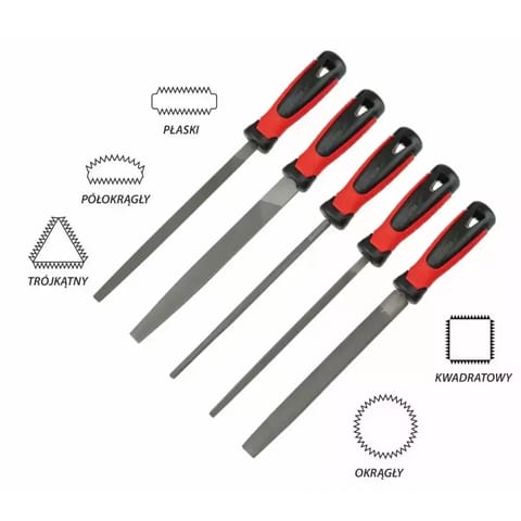 ⁨Zestaw pilników do metalu 200mm 5szt wszystkie kształty⁩ w sklepie Wasserman.eu