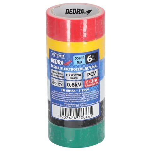 ⁨Taśma elektroizolacyjna pvc mix 19mmx3m zestaw 6szt⁩ w sklepie Wasserman.eu
