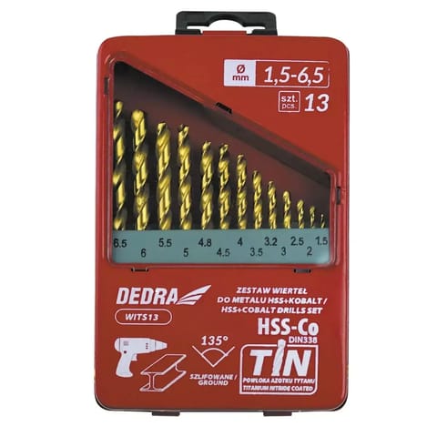 ⁨Zestaw 13szt wierteł do metalu hss+kobalt+tin, 135°⁩ w sklepie Wasserman.eu