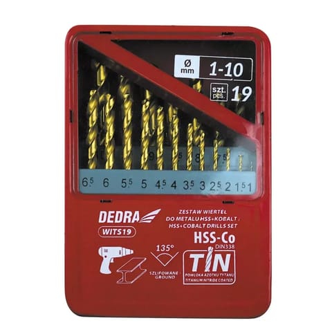 ⁨Zestaw 19szt wierteł do metalu hss+kobalt+tin, 135°⁩ w sklepie Wasserman.eu