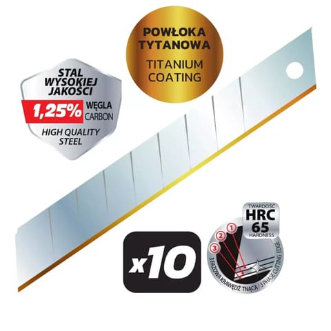⁨Ostrza łamane precyzyjne z powłoką tytanową 18mm, 10 szt.⁩ w sklepie Wasserman.eu
