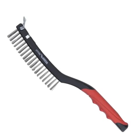 ⁨Szczotka druciana 3-rzędowa+skrobak, nierdzewny, 340mm, dwumateriałowy uchwyt⁩ w sklepie Wasserman.eu