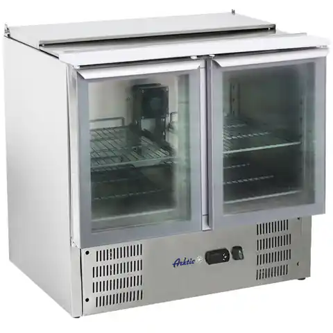 ⁨2-door glazed salad refrigeration table with lid for 2x GN1/1 3x GN1/6 247 l - Hendi 236246⁩ at Wasserman.eu
