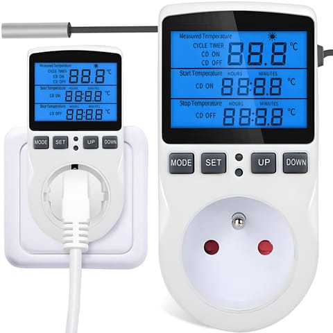 ⁨Termostat elektroniczny cyfrowy regulator temperatury 16a 250v gniazdo -e634⁩ w sklepie Wasserman.eu