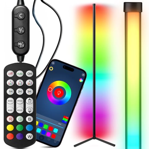⁨Lampa narożna podłogowa stojąca rgb led pilot aplikacja music sensor 150cm⁩ w sklepie Wasserman.eu
