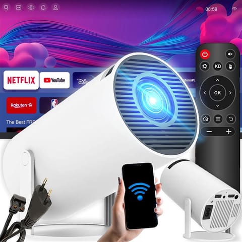 ⁨Projektor rzutnik android tv wifi full hd przenośny smart głośnik obrotowy⁩ w sklepie Wasserman.eu