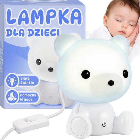 ⁨Lampka nocna miś dla dzieci lampa biurkowa do kontaktu biała dekoracyjna 3d⁩ w sklepie Wasserman.eu