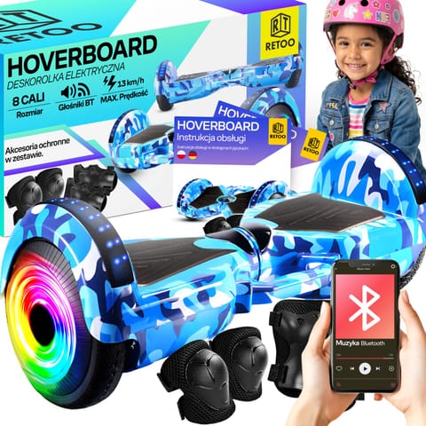 ⁨Hoverboard 8 cali deskorolka elektryczna led deska głośnik bt ochraniacze er033⁩ w sklepie Wasserman.eu