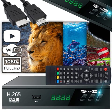 ⁨Dekoder tuner tv naziemnej usb 5v full hd dvb-t2 antena pilot + kabel hdmi - er1238⁩ w sklepie Wasserman.eu