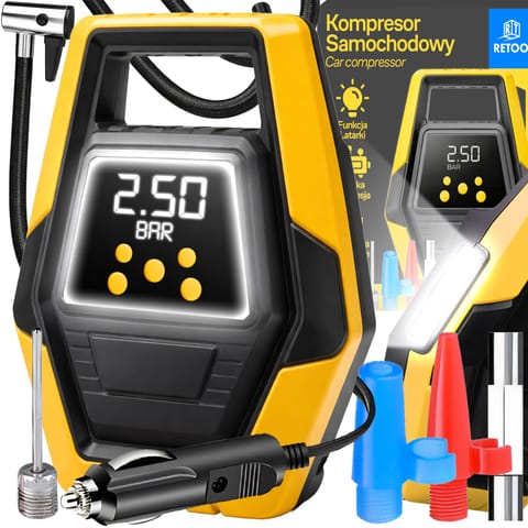 ⁨Kompresor samochodowy pompka przenośna el. sprężarka do kół 12v lcd led - er1251⁩ w sklepie Wasserman.eu
