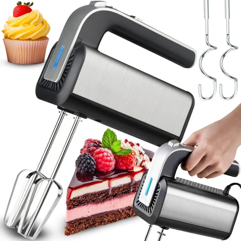 ⁨Mikser ręczny robot kuchenny 300w turbo trzepaczki haki 5 prędkości srebrny - er1225⁩ w sklepie Wasserman.eu