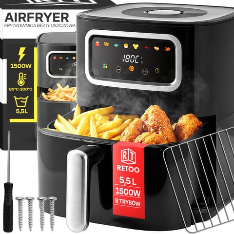 ⁨Frytkownica beztłuszczowa air fryer 5,5l airfryer 1500w 8 trybów frytownica - or1292⁩ w sklepie Wasserman.eu