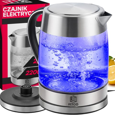 ⁨Czajnik elektryczny bezprzewodowy duży 1.7l mocny 2200w led stal szkło - or1302⁩ w sklepie Wasserman.eu