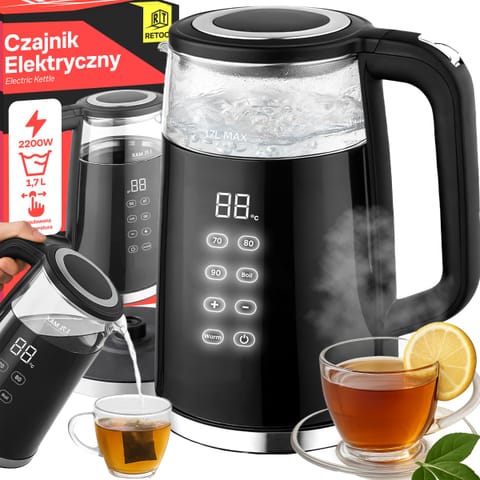 ⁨Czajnik elektryczny bezprzewodowy 1,7l 2200w szklany regulacja temperatury or1300⁩ w sklepie Wasserman.eu