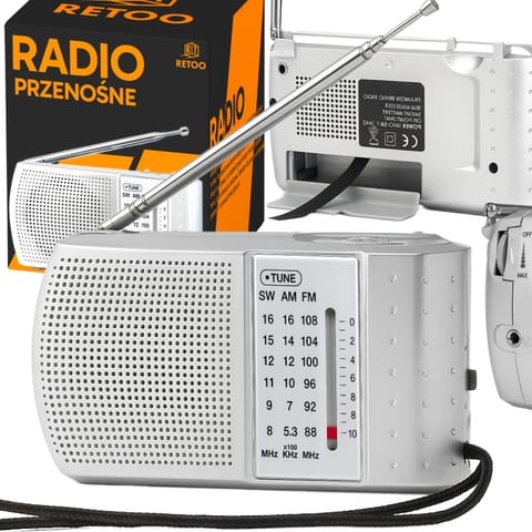 ⁨Radio kuchenne na baterie przenośne małe fm am sw antena srebrne budowlane - er1070⁩ w sklepie Wasserman.eu