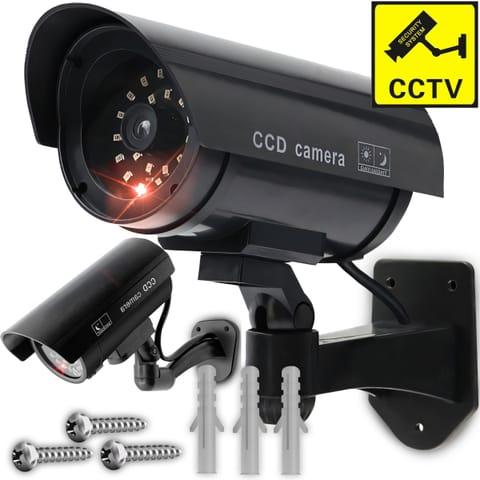 ⁨Kamera atrapa zewnętrzna ścienna z diodą migającą ir led monitoring + kołki - e057-2⁩ w sklepie Wasserman.eu
