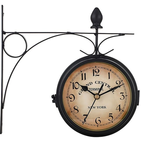 ⁨Zegar dwustronny ścienny dworcowy retro vintage metalowy czarny design 24cm⁩ w sklepie Wasserman.eu