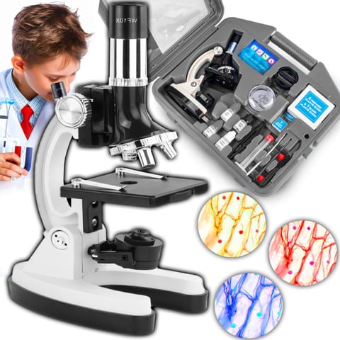 ⁨Mikroskop optyczny opticon lab starter - 1200x - 3 obiektywy + akcesoria - walizka w kolorze szarym⁩ w sklepie Wasserman.eu