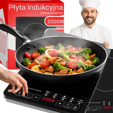 ⁨Płyta indukcyjna jeden palnik, elektryczna mobilna 2000w kuchenka 5 funkcji o210-1⁩ w sklepie Wasserman.eu